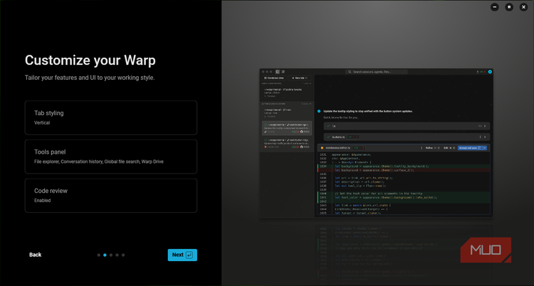 Begin Warp customization