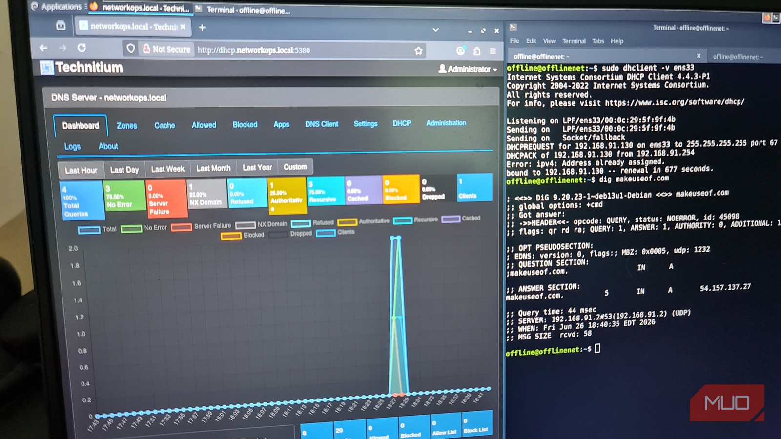 Debian Linux desktop client obtaining an IP address from Technitium DHCP server