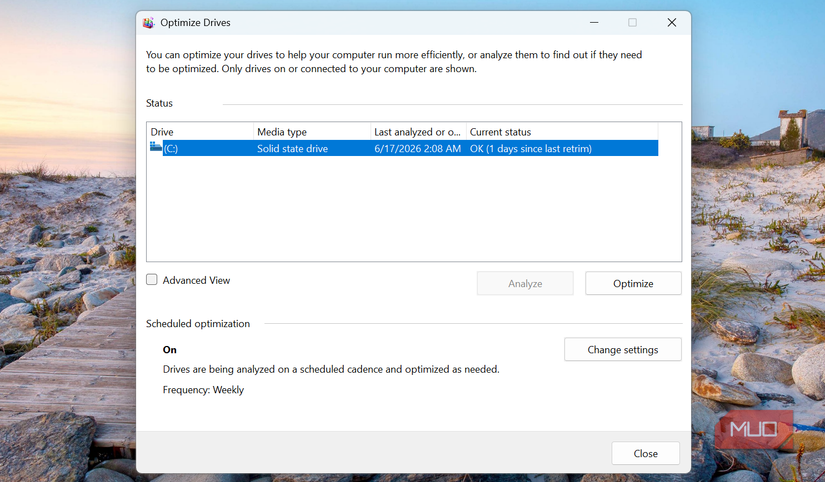 Defragmentation and drive optimization tool on Windows