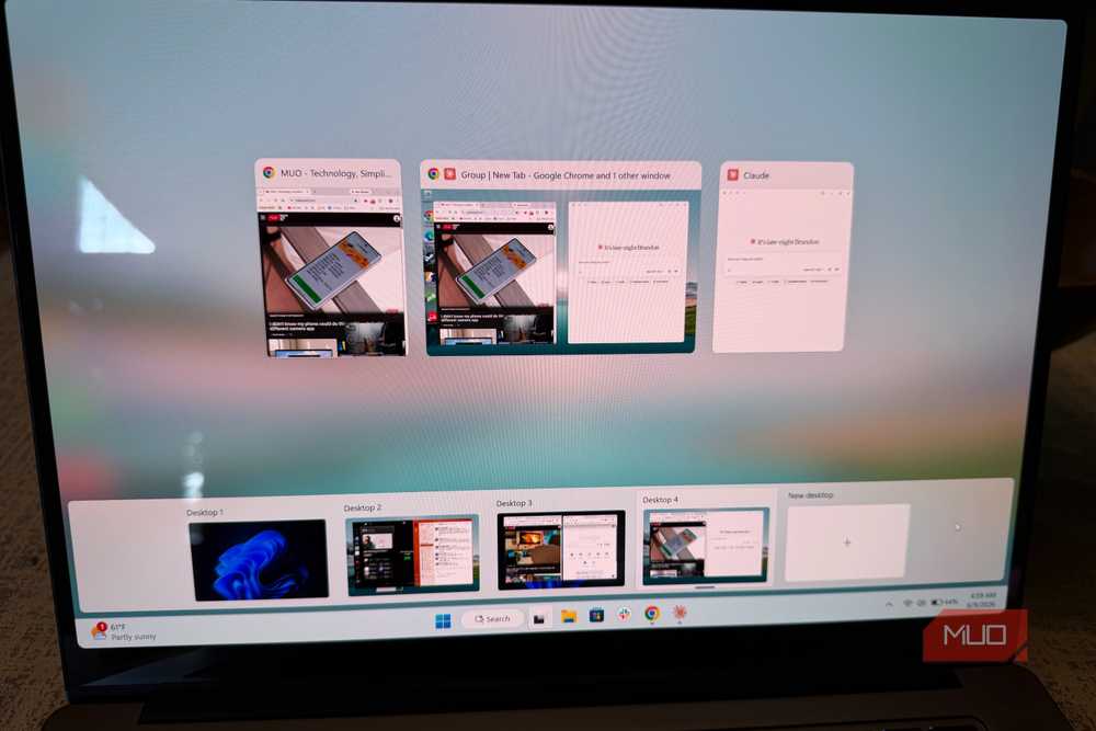 Multiple desktops with Snap Layouts create organized workspaces for different tasks