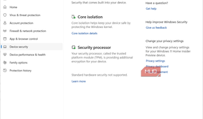 Device security in Windows security pane