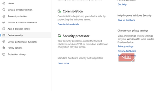 Device security in Windows security pane