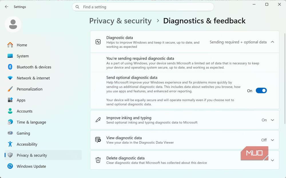 Windows diagnostics and feedback settings