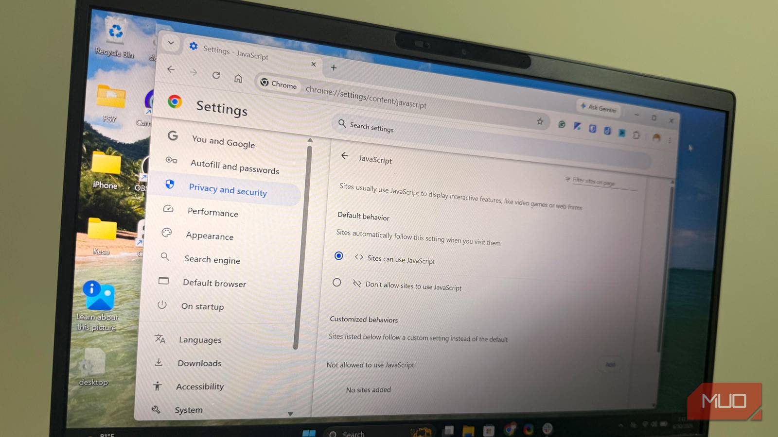 Disabling JavaScript in Chrome browser
