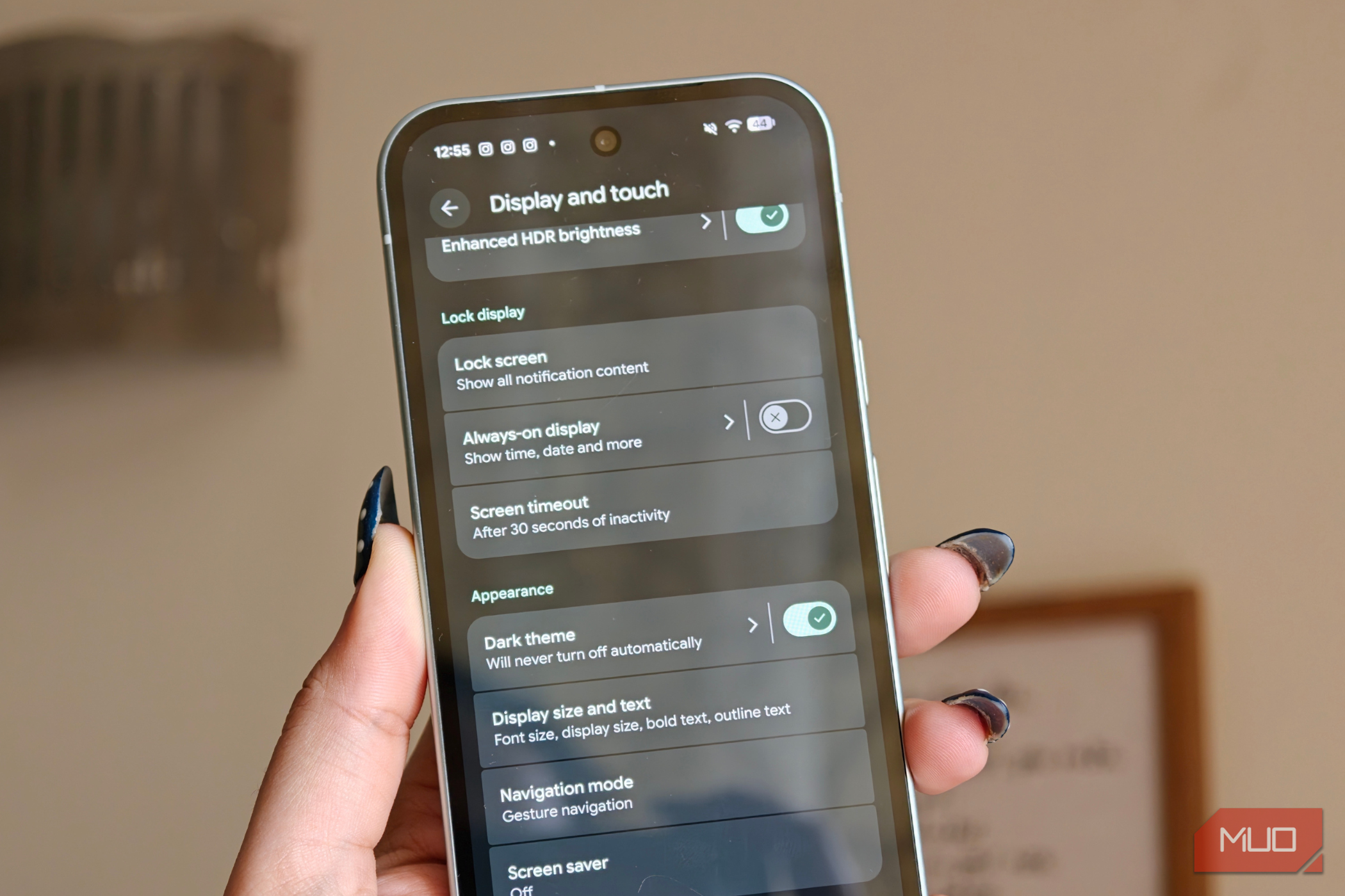 Display and touch settings on Pixel 10a