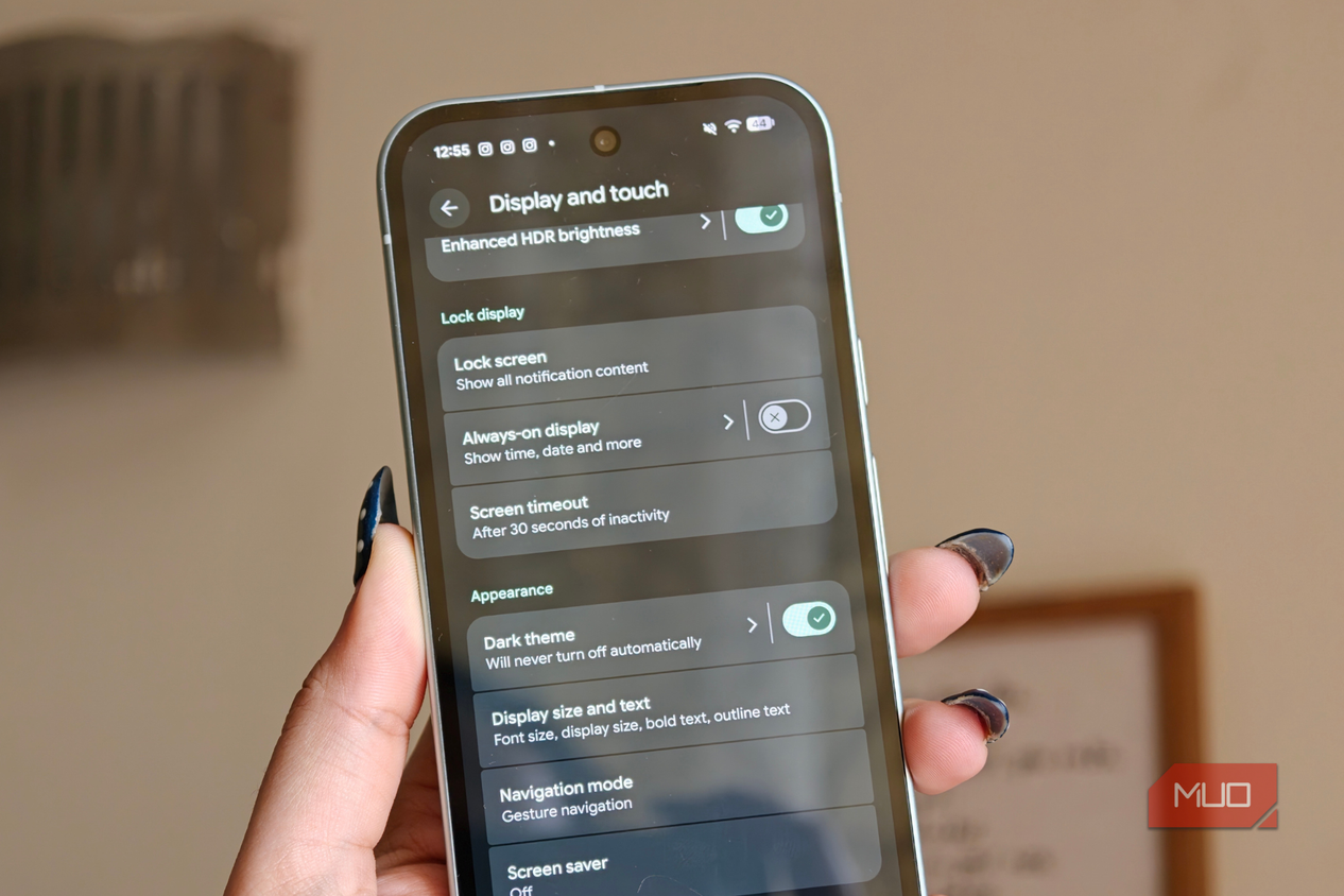 Display and touch settings on Pixel 10a