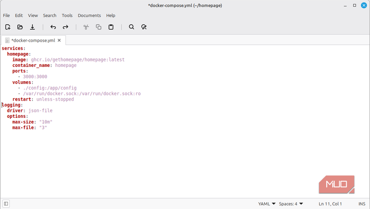 Docker Compose file configured with log rotation settings