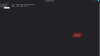 Linux disk usage output showing available storage space