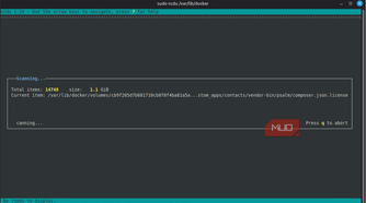 Ncdu displaying Docker storage usage by directory