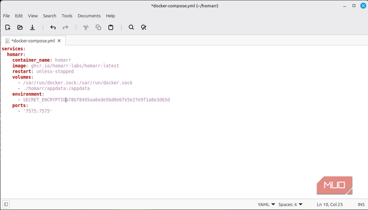 Docker Compose file configured with log rotation settings for hommar