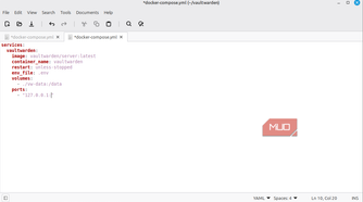 Docker Compose file configured with log rotation settings for vaultwarden