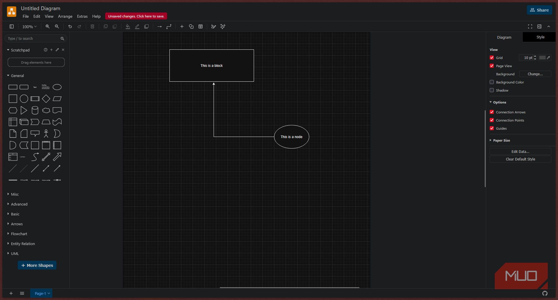 Draw.io interface in web browser.