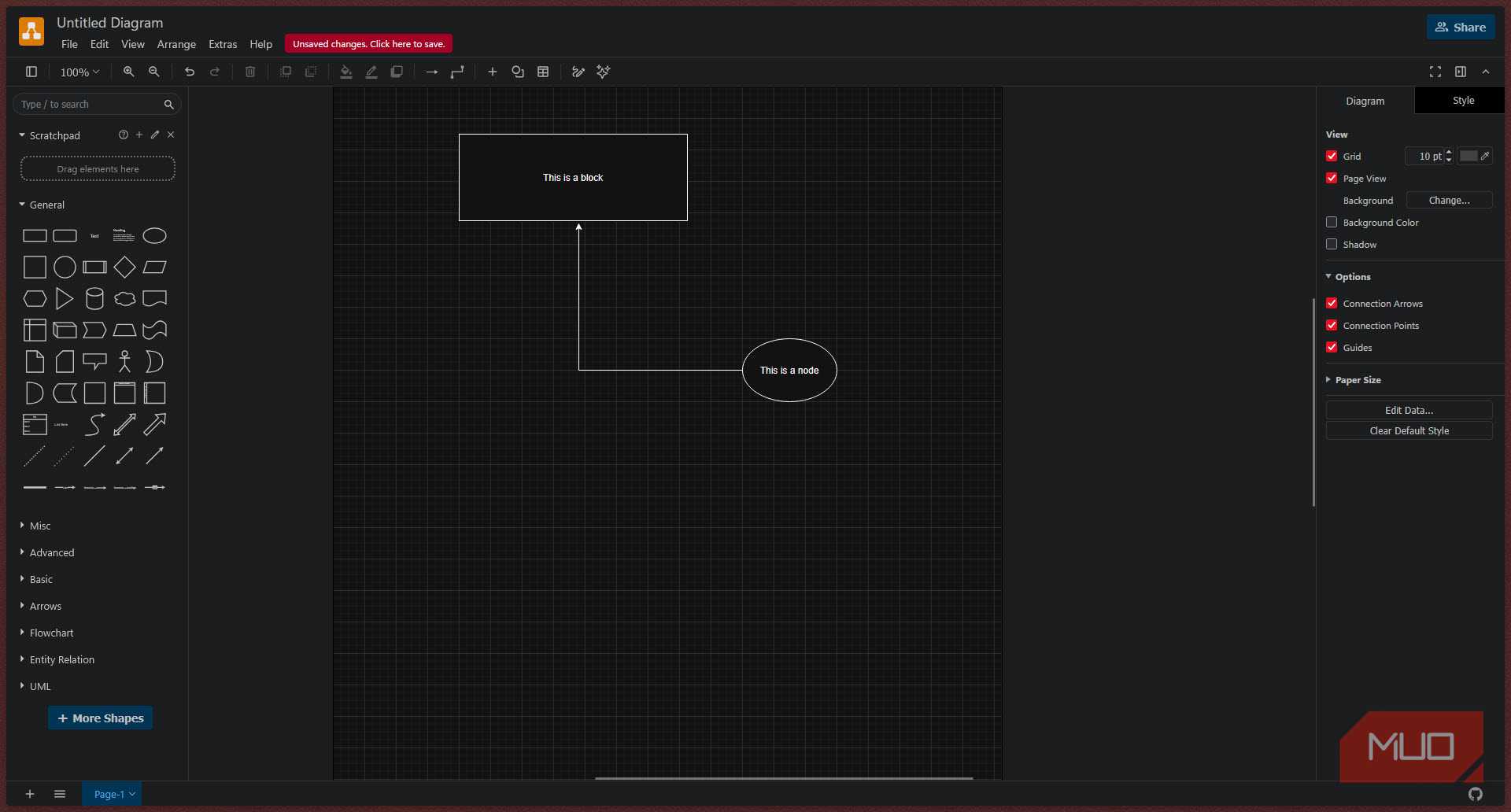 Draw.io interface in web browser.