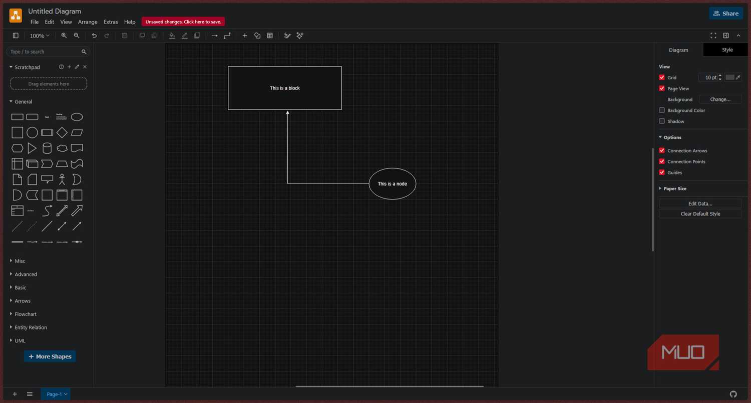 Draw.io interface in web browser.