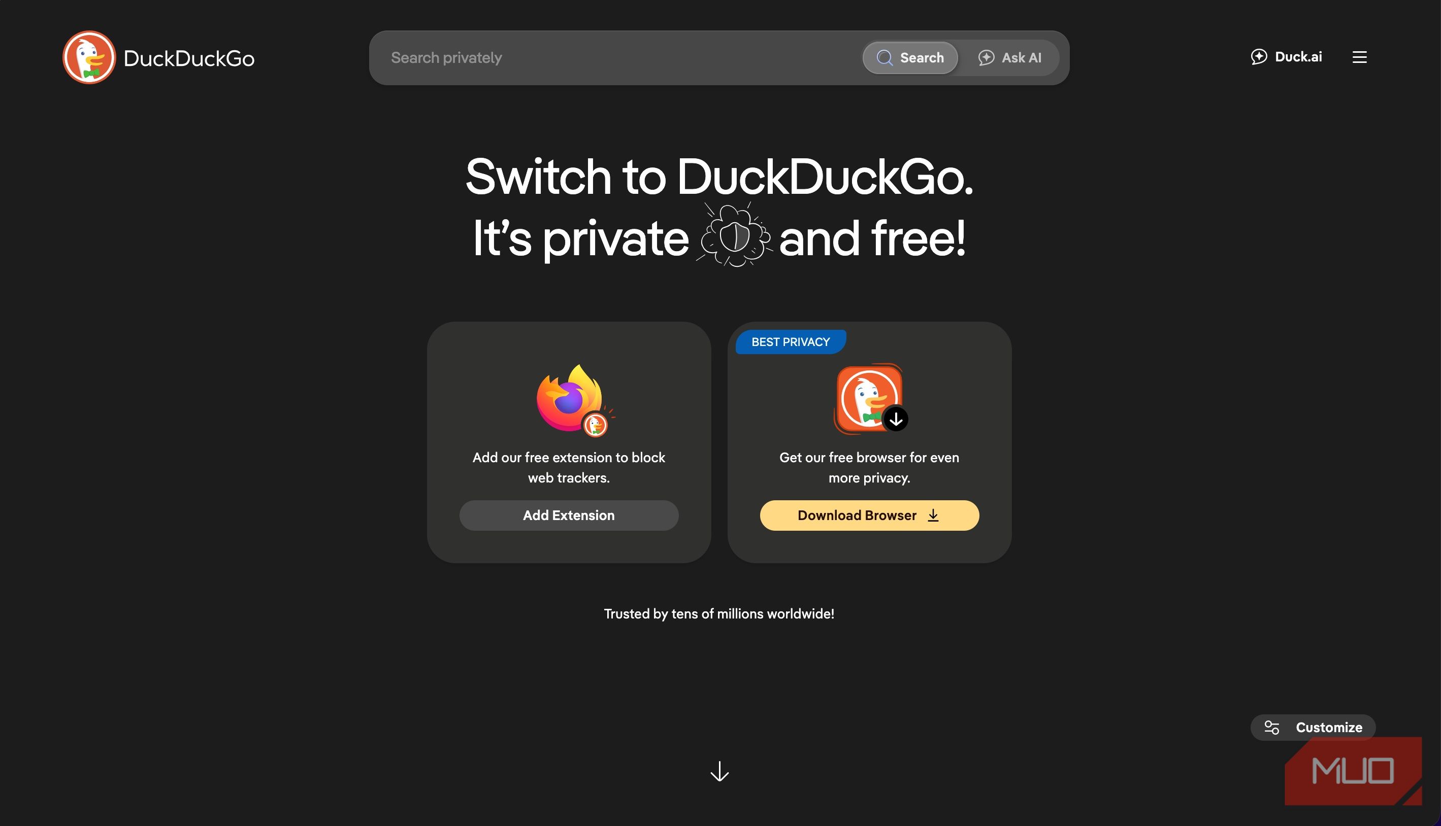 DuckDuckGo's home page