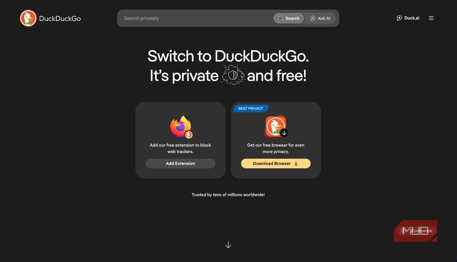 DuckDuckGo's home page