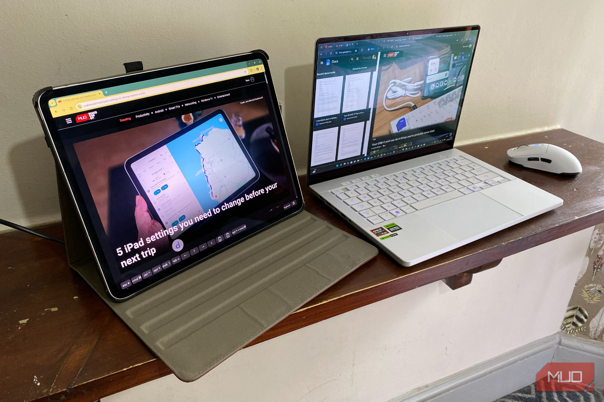 Duet Display app used across an iPad Pro and ROG Zephyrus G14 gaming laptop