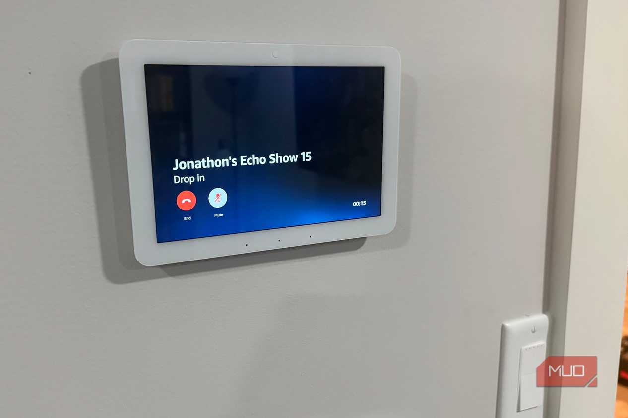 Echo Hub drop in call to Echo Show 15 beside light switch