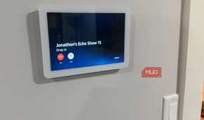 Echo Hub drop in call to Echo Show 15 beside light switch