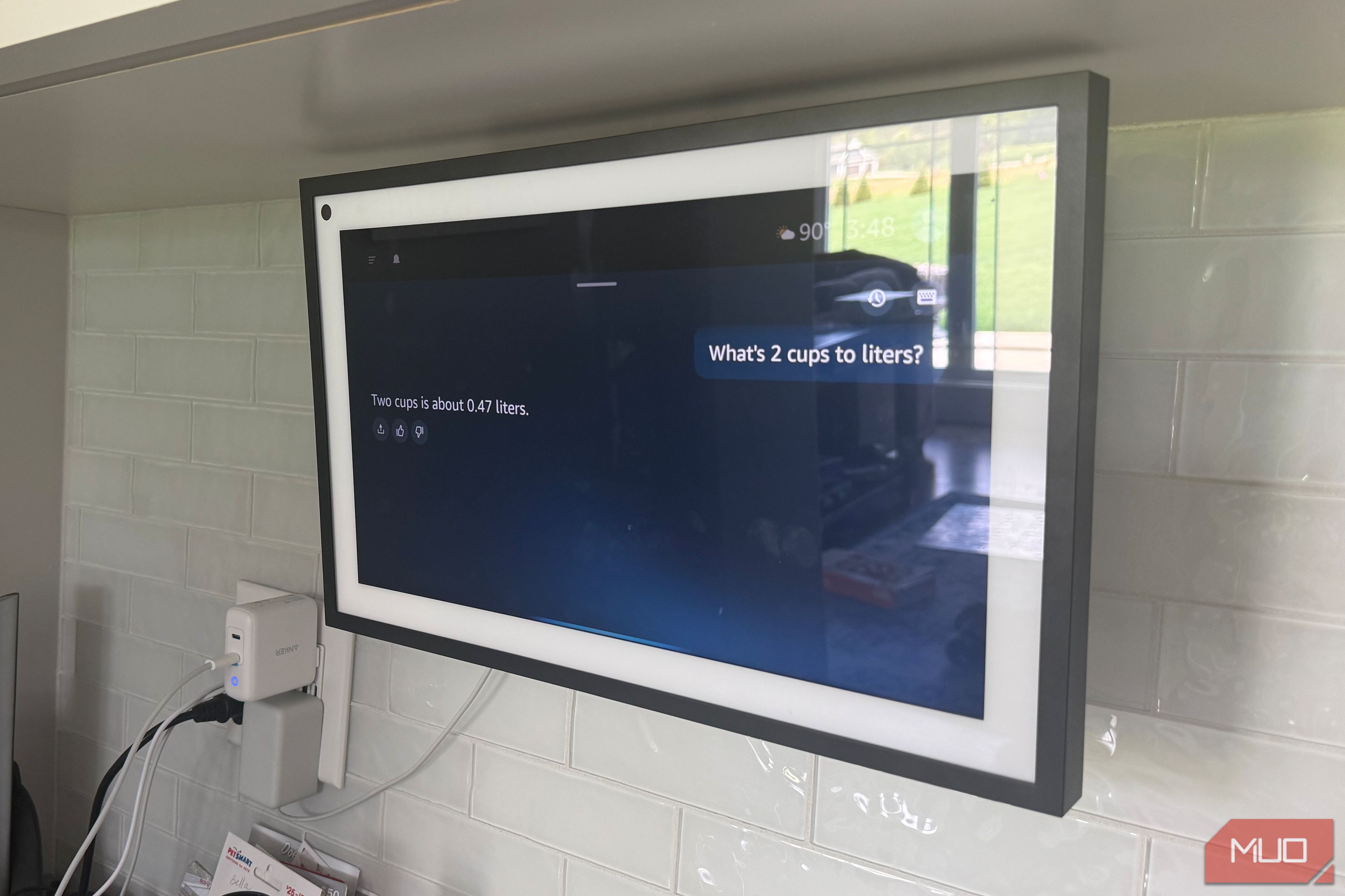 Echo Show 15 cups to liters answer angled kitchen view