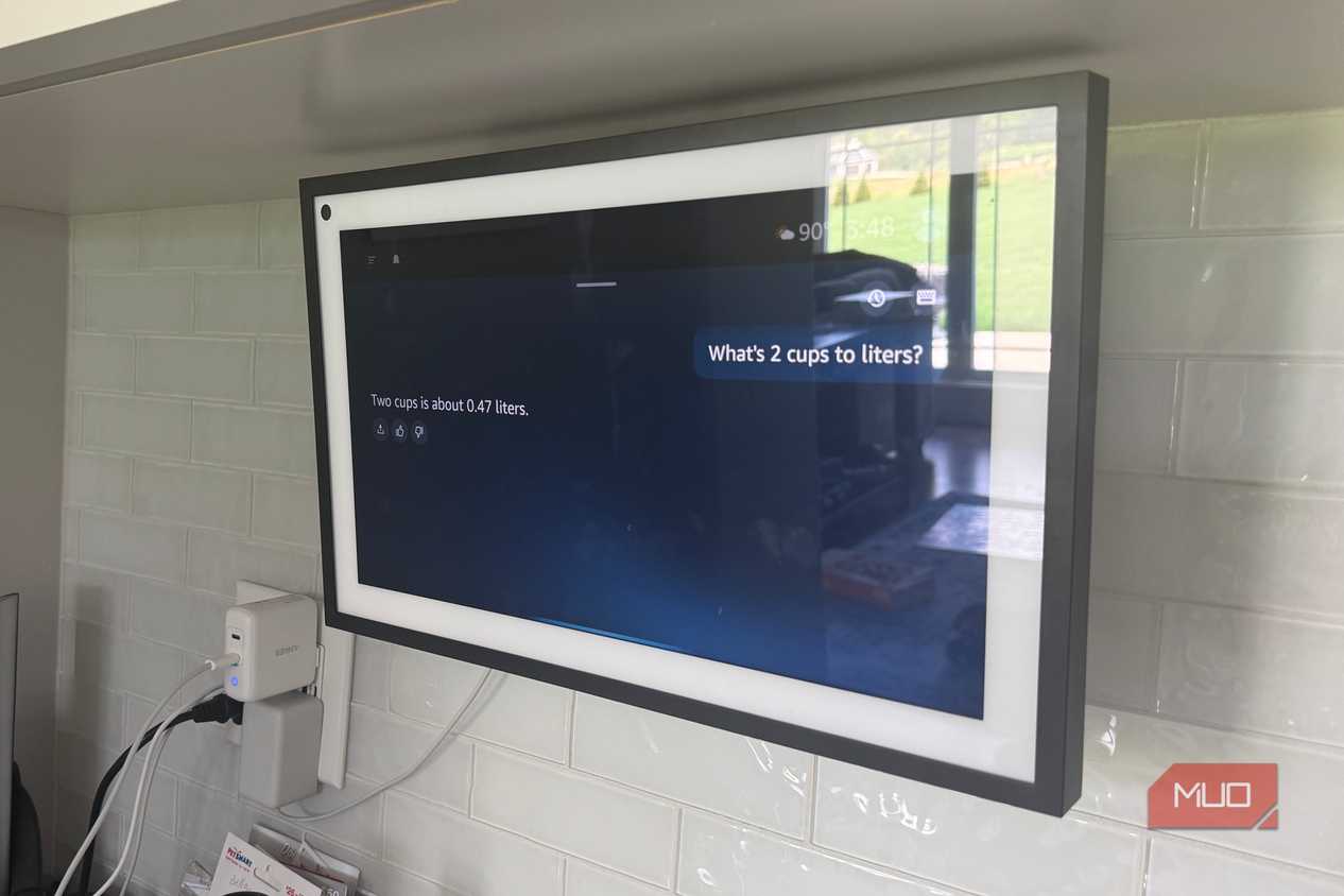Echo Show 15 cups to liters answer angled kitchen view