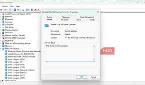 Ethernet adapter device status