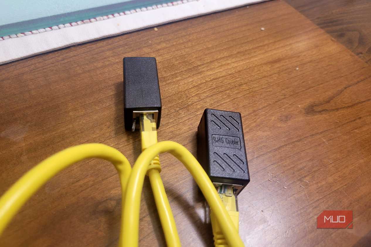 Ethernet cable plugged into an ethernet adapter