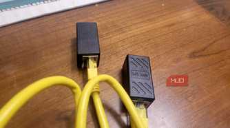 Ethernet cable plugged into an ethernet adapter
