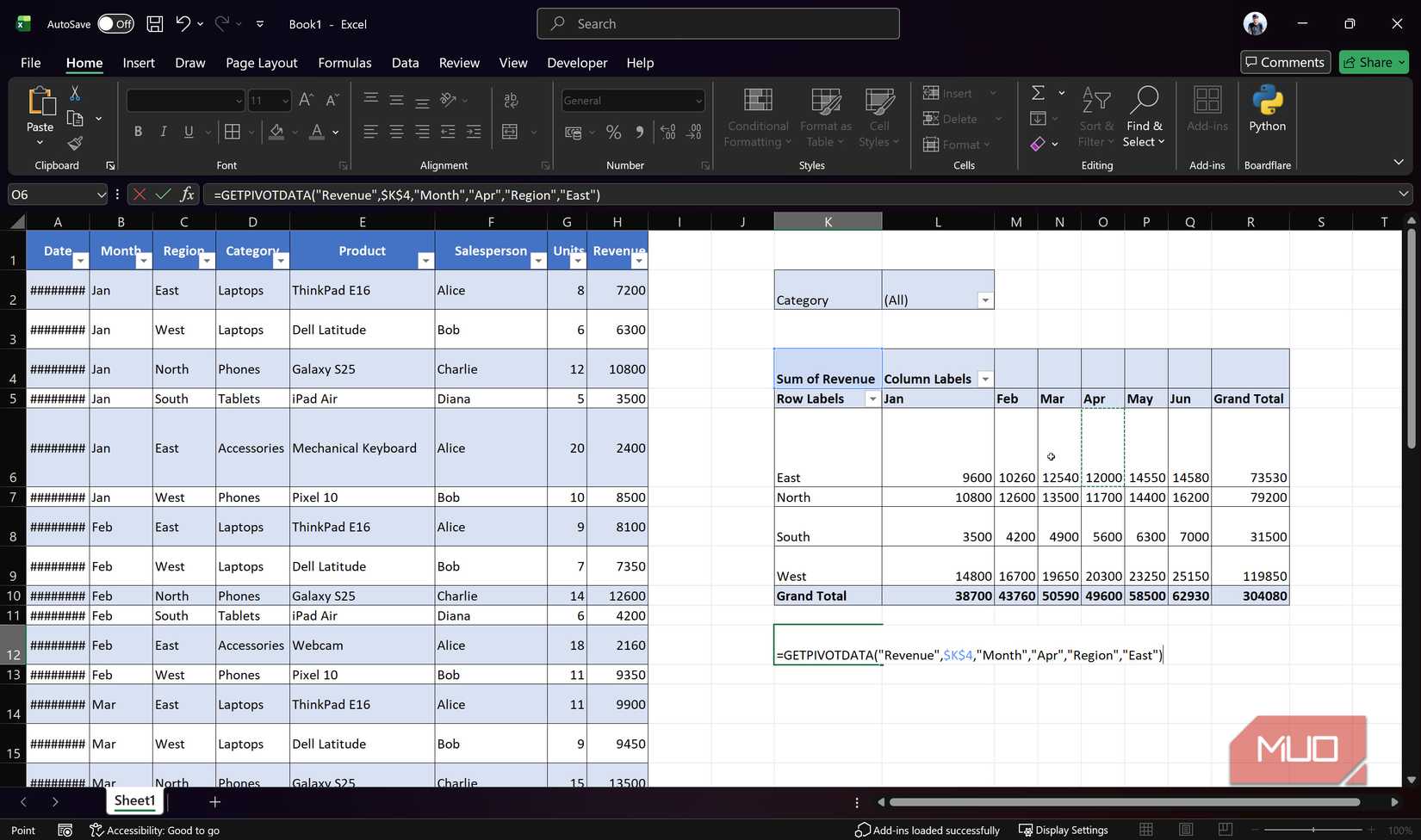 Excel automatically generating getpivotdata formula.