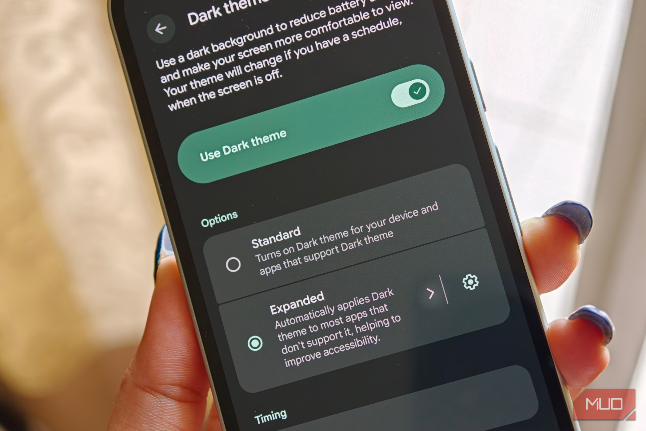 Expanded dark theme Android 17 feature on Pixel 10a (2)