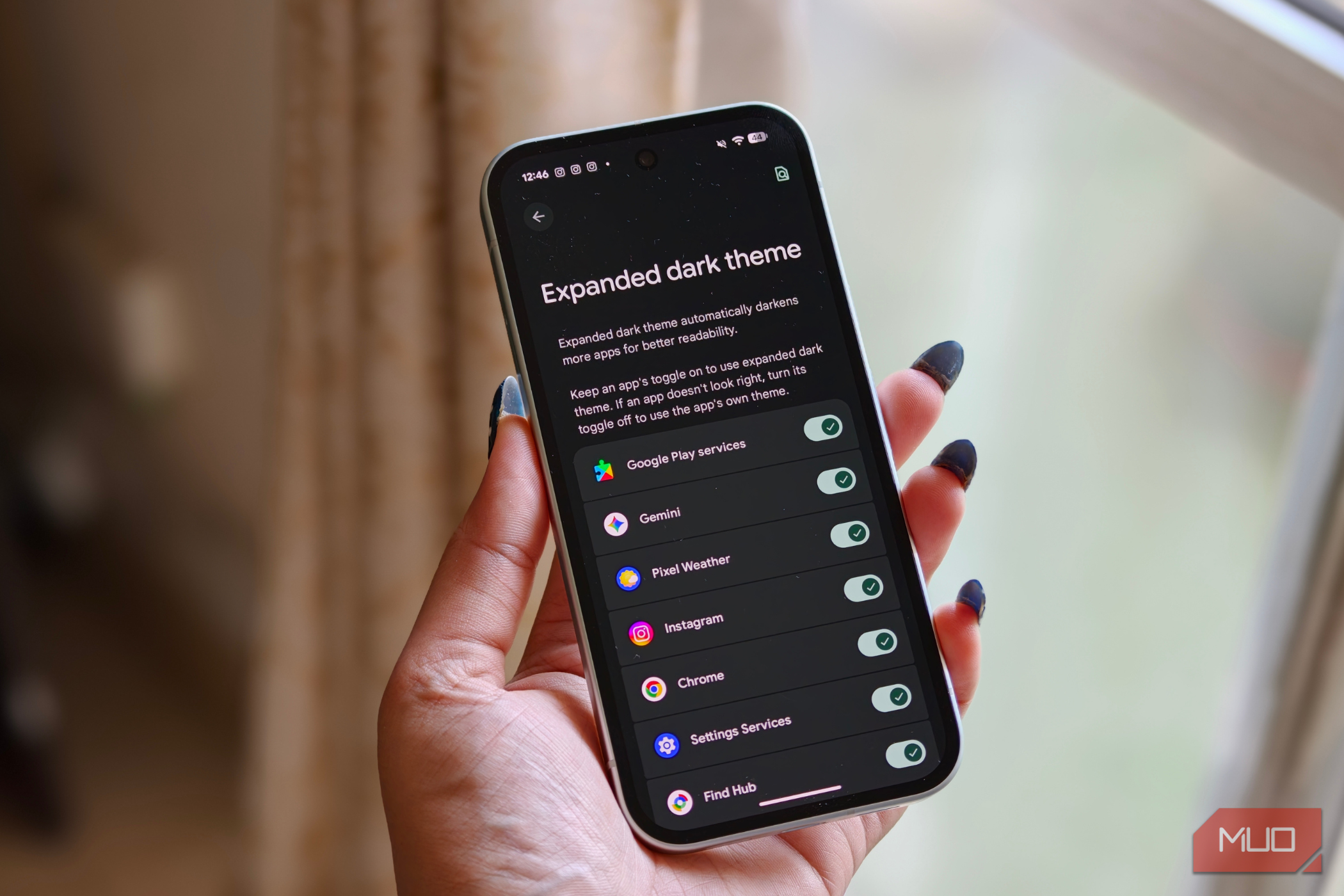 Expanded dark theme Android 17 feature on Pixel 10a