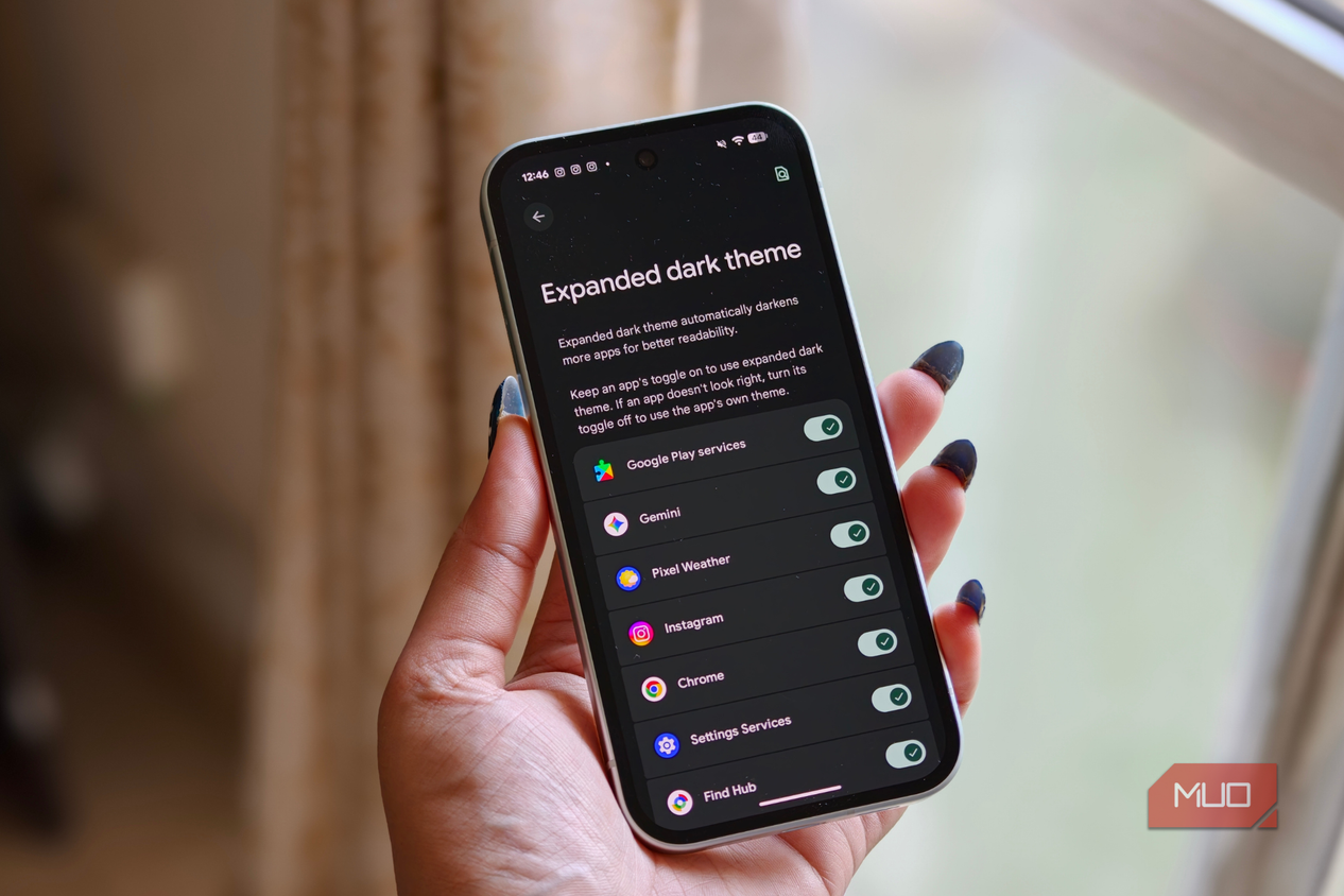 Expanded dark theme Android 17 feature on Pixel 10a