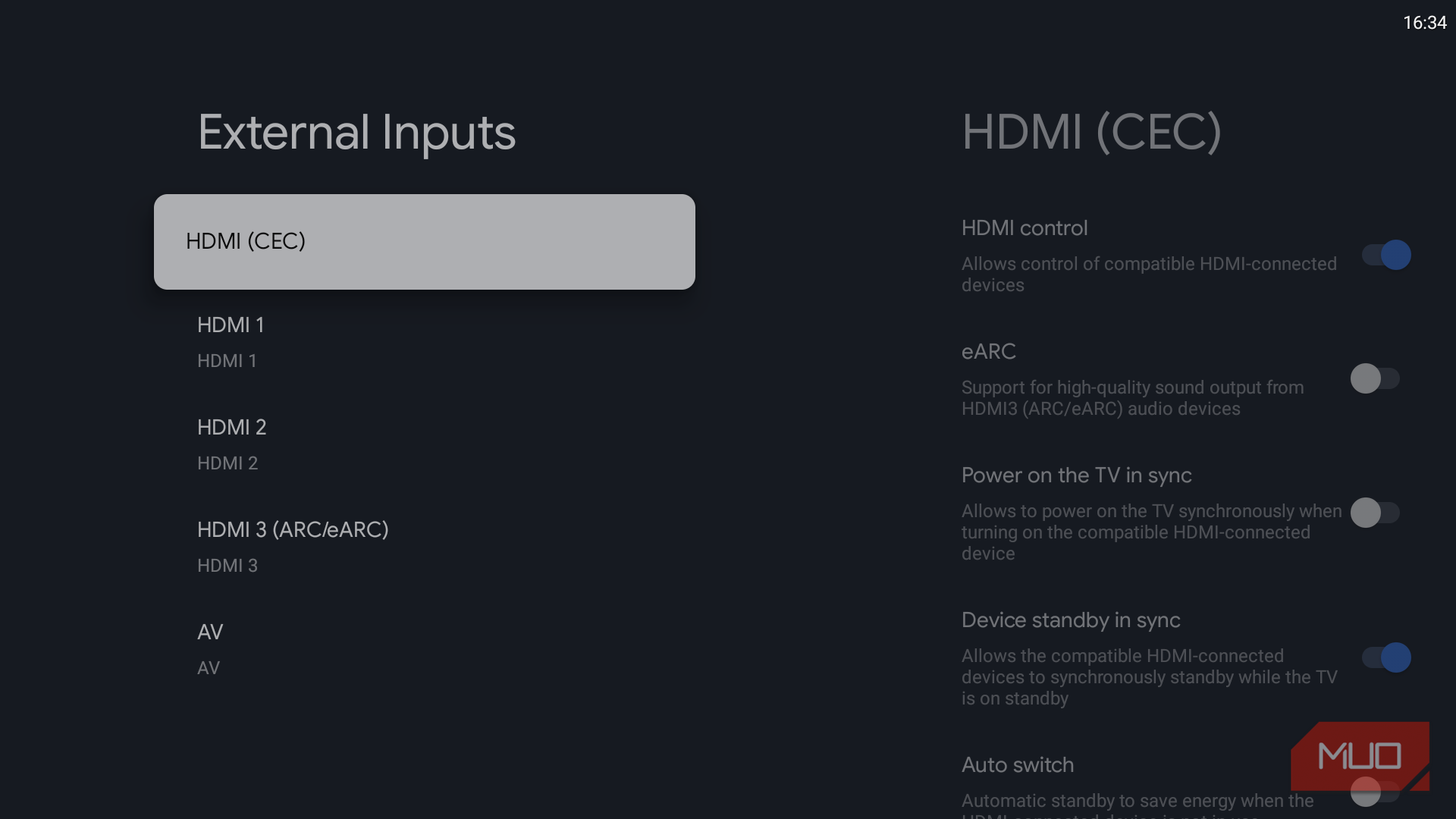External inputs setting on TV