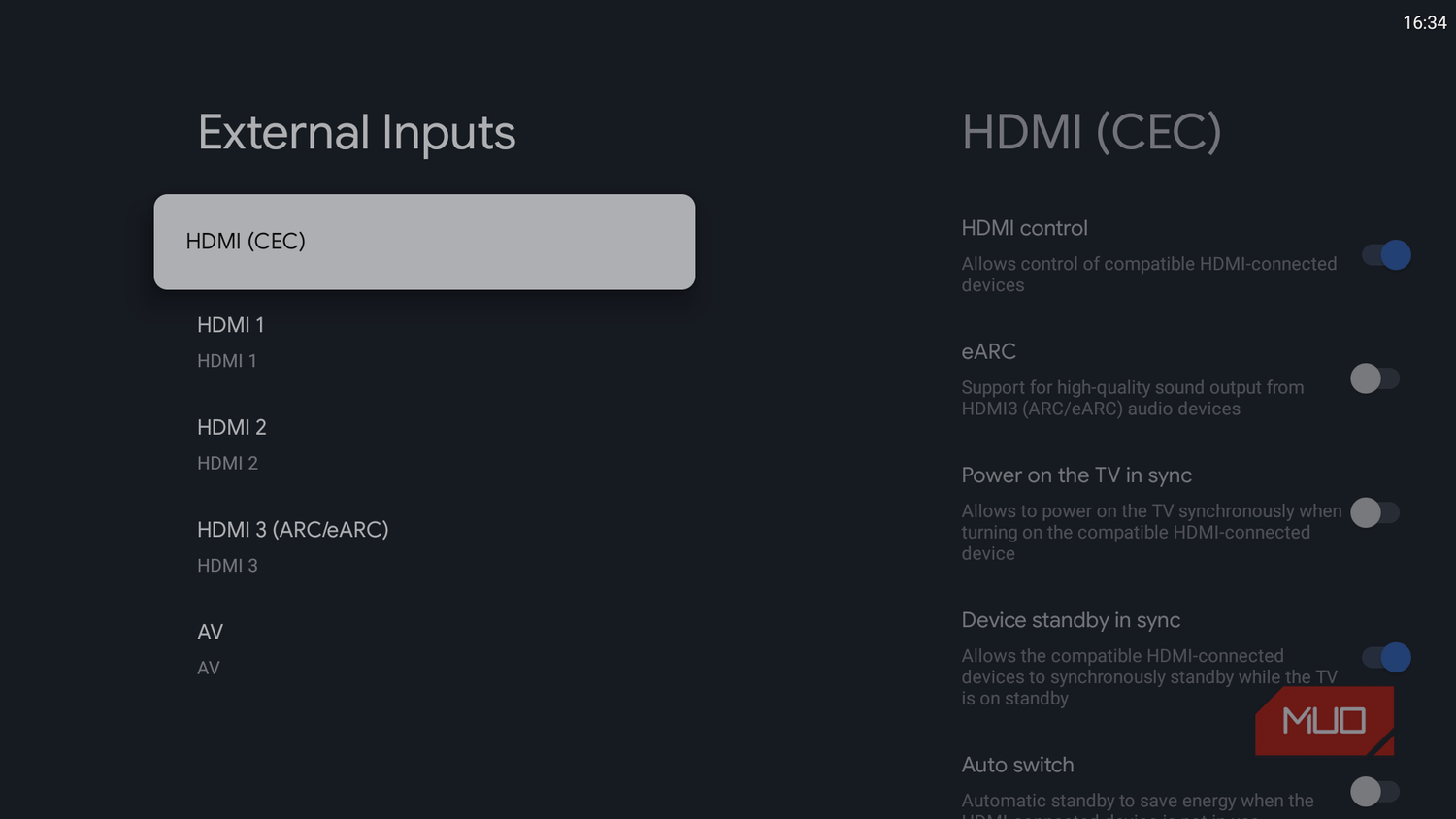 External inputs setting on TV