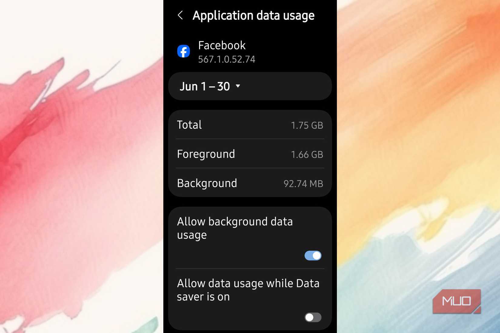 Facebook app details on Android