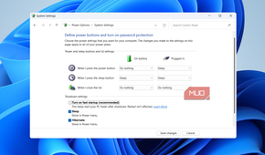 Fast startup option in Control Panel window