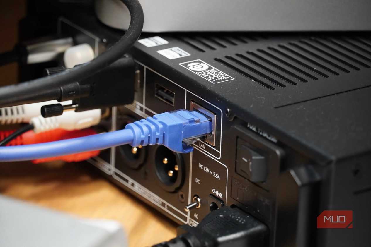 The Ethernet port on the back of the Fiio K15.