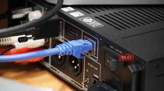The Ethernet port on the back of the Fiio K15.