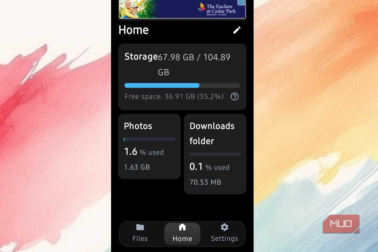 File Tree Size showing the storage