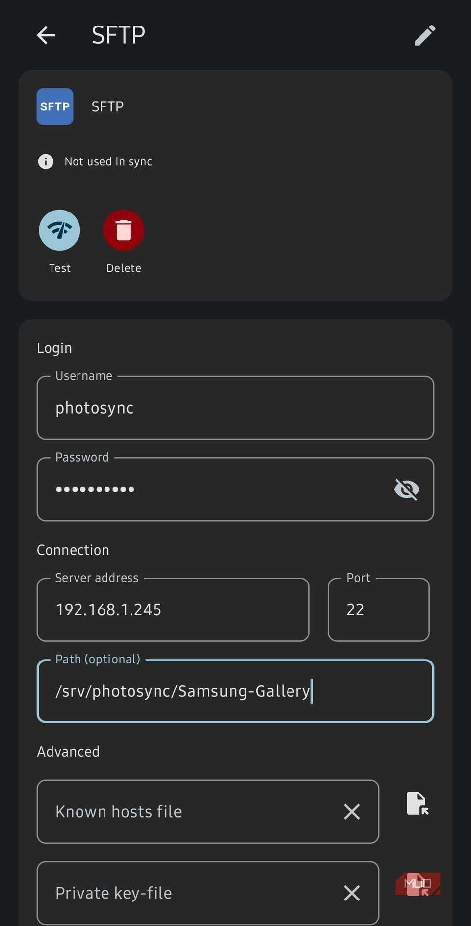 FolderSync mobile app SFTP server setup configuration
