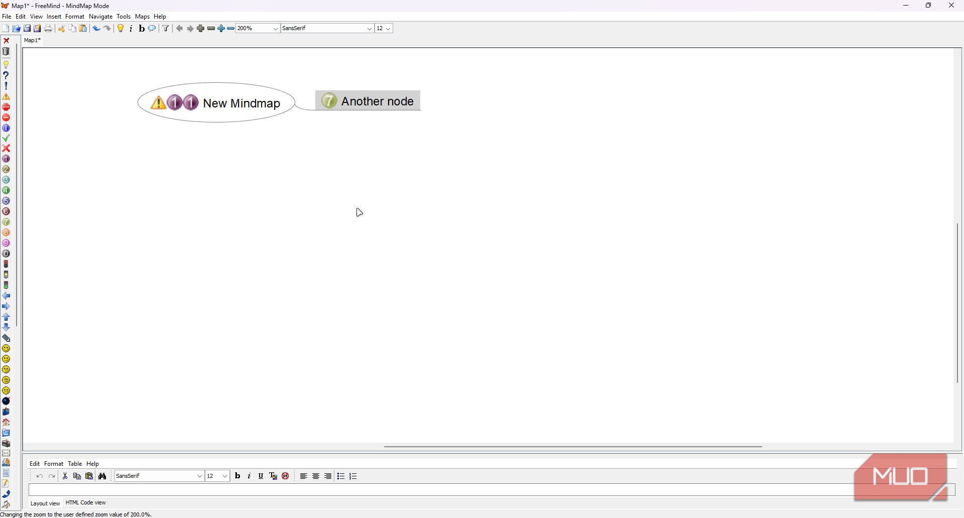 Freemind basic user interface on Windows.