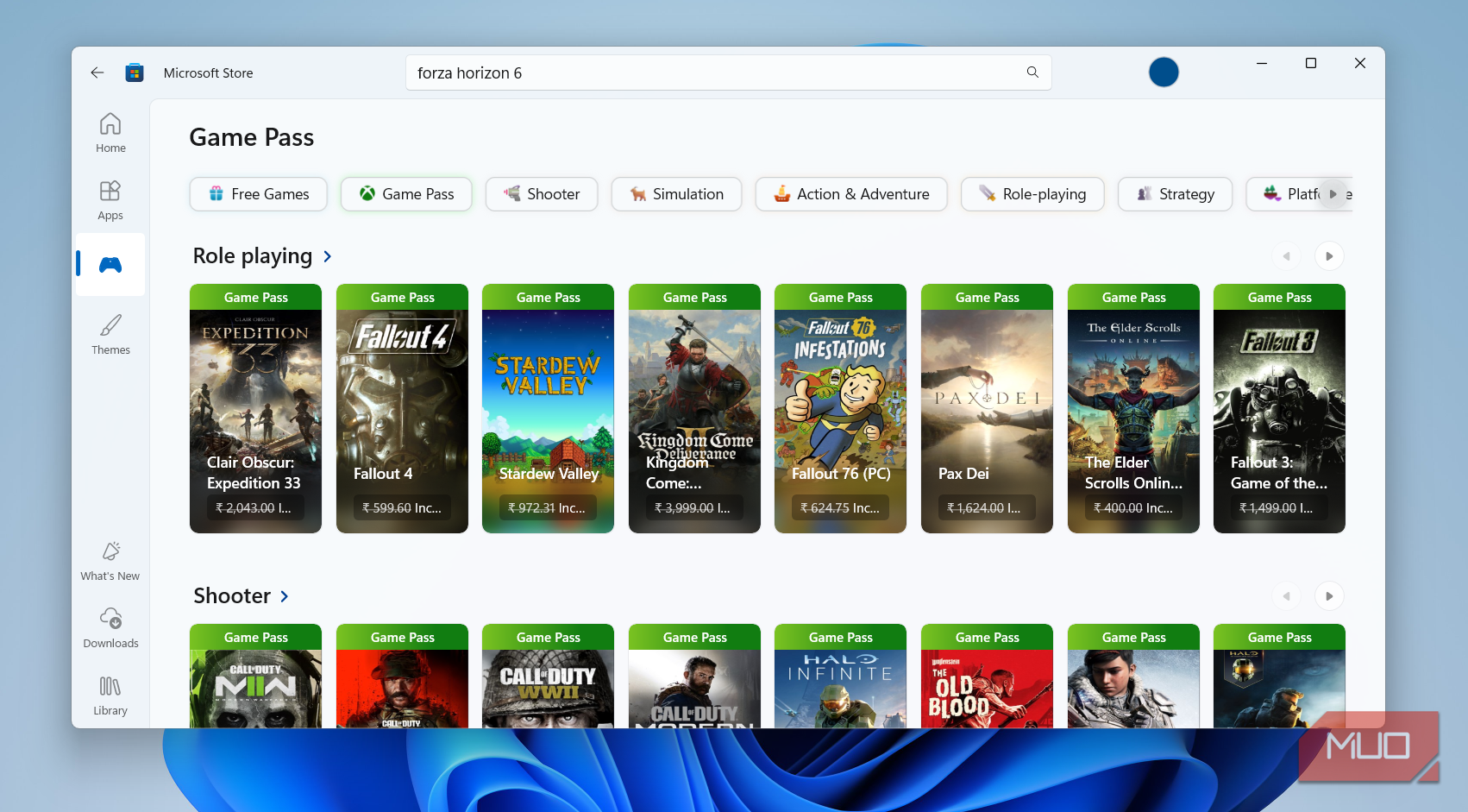 Game Pass titles on MS Store
