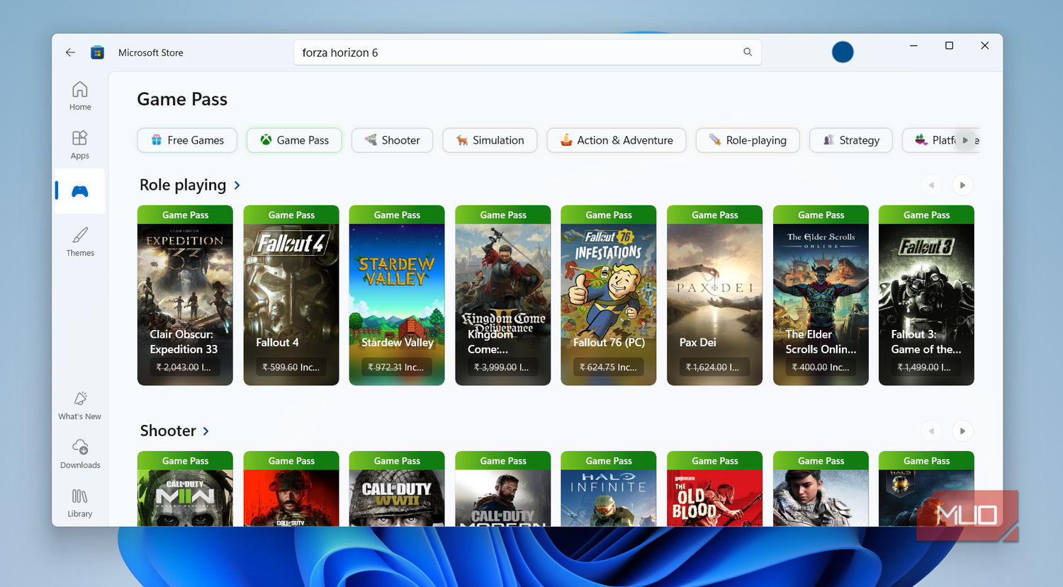 Game Pass titles on MS Store