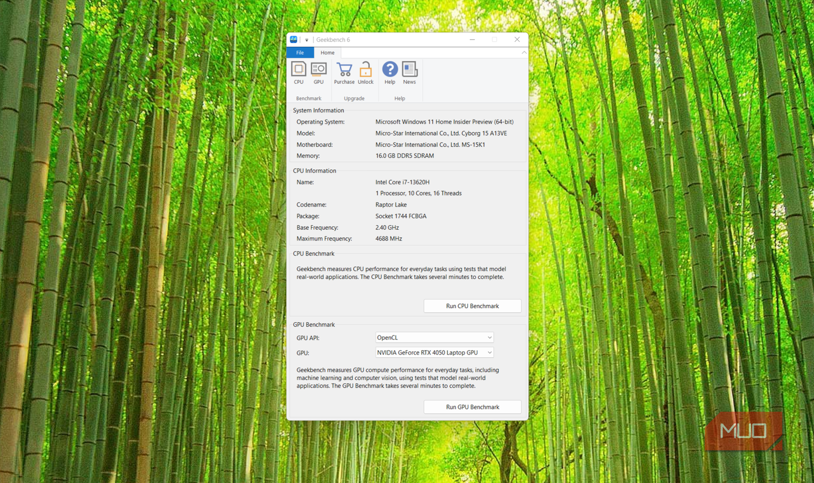 Geekbench GPU testing window
