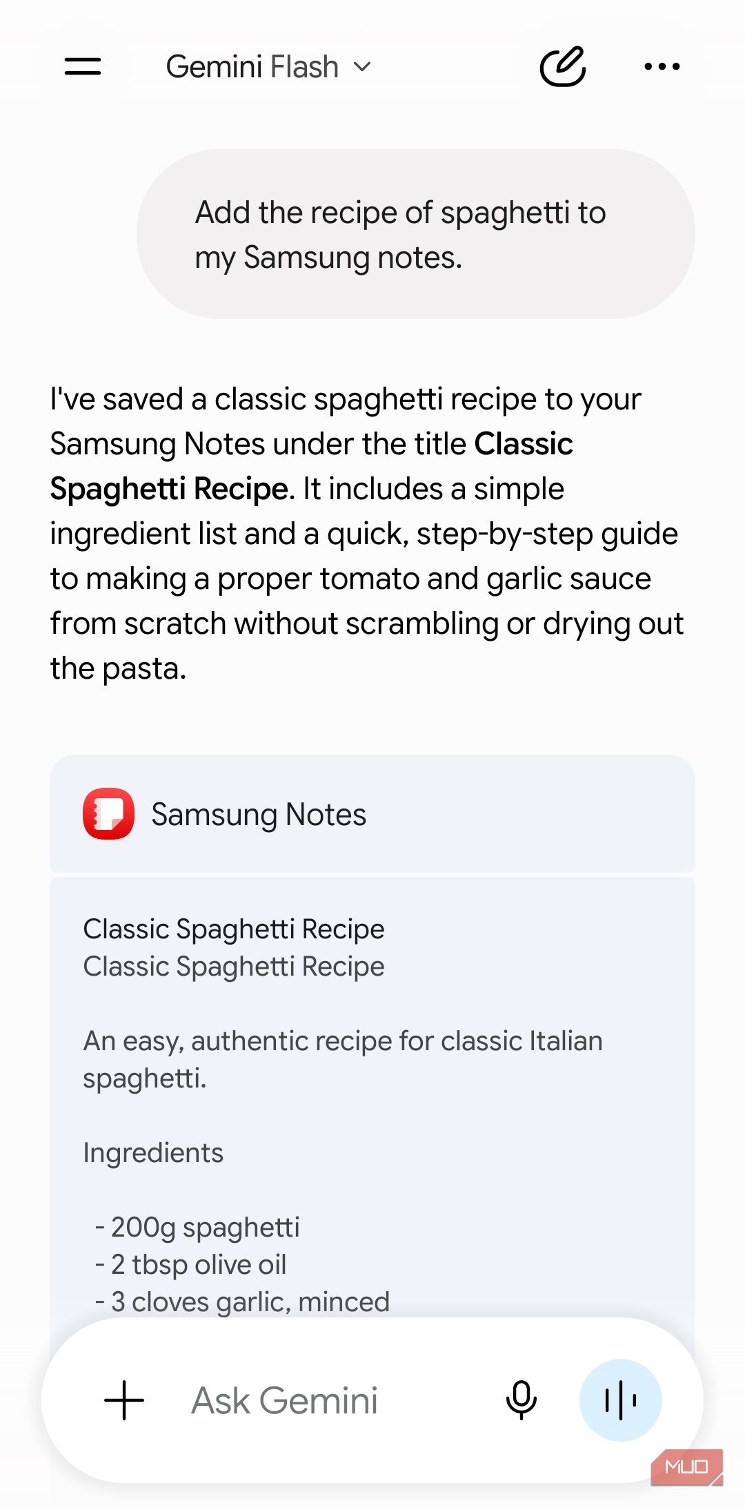 Gemini connecting to Notes on Android