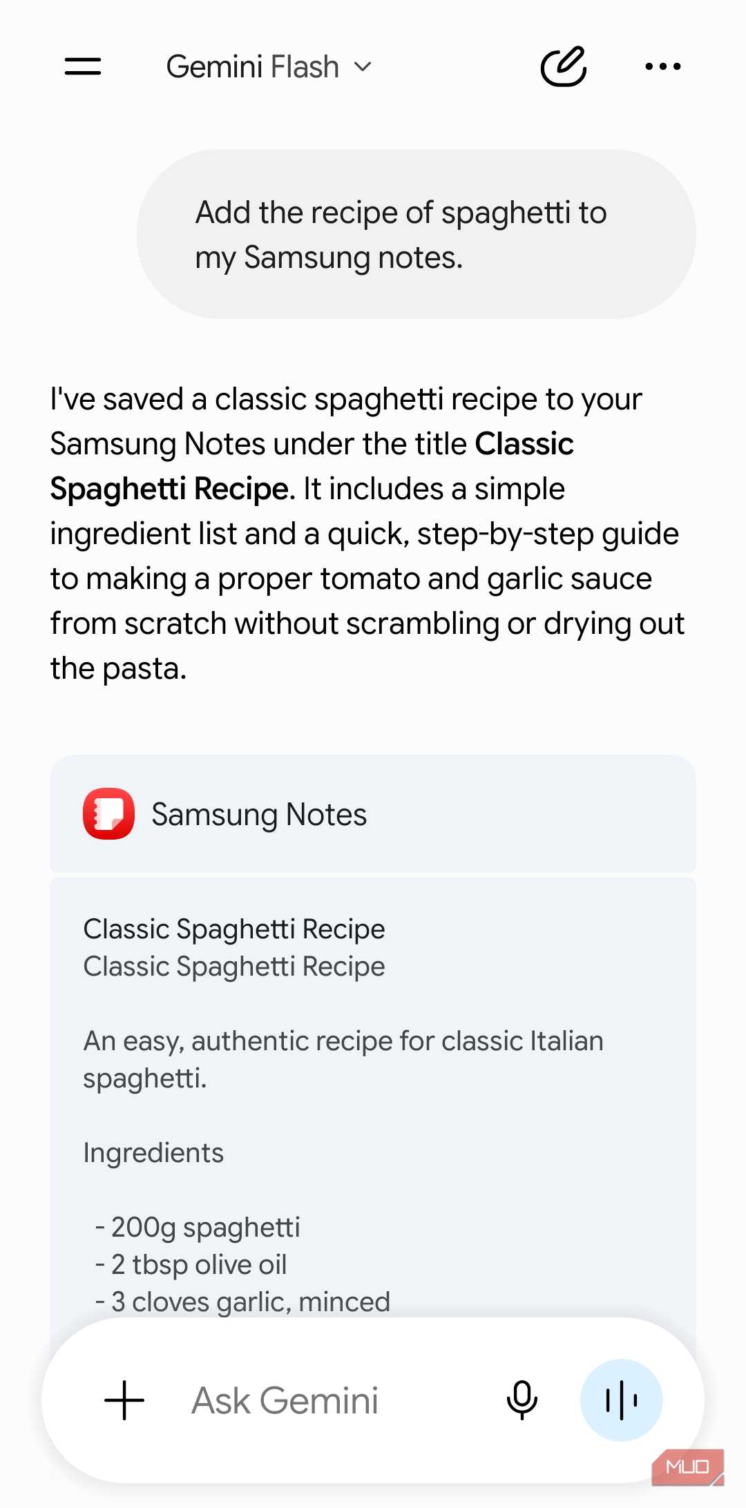 Gemini connecting to Notes on Android