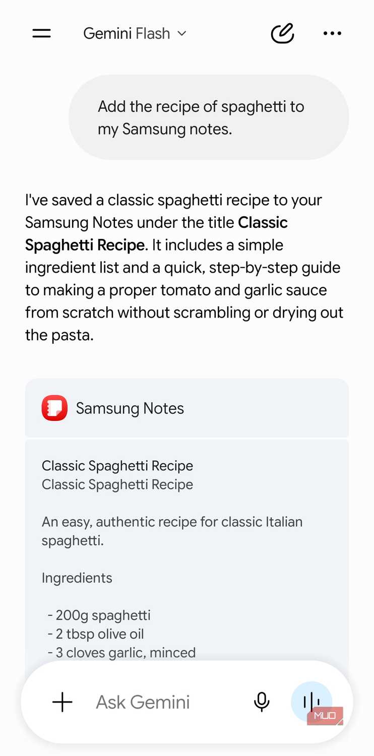Gemini connecting to Notes on Android