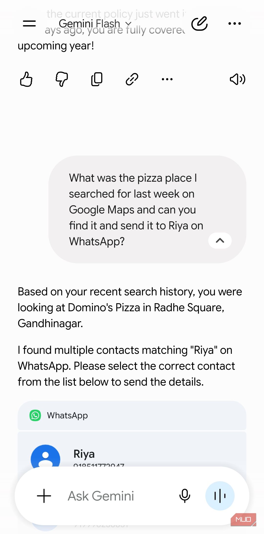 Gemini connecting to WhatsApp on Android