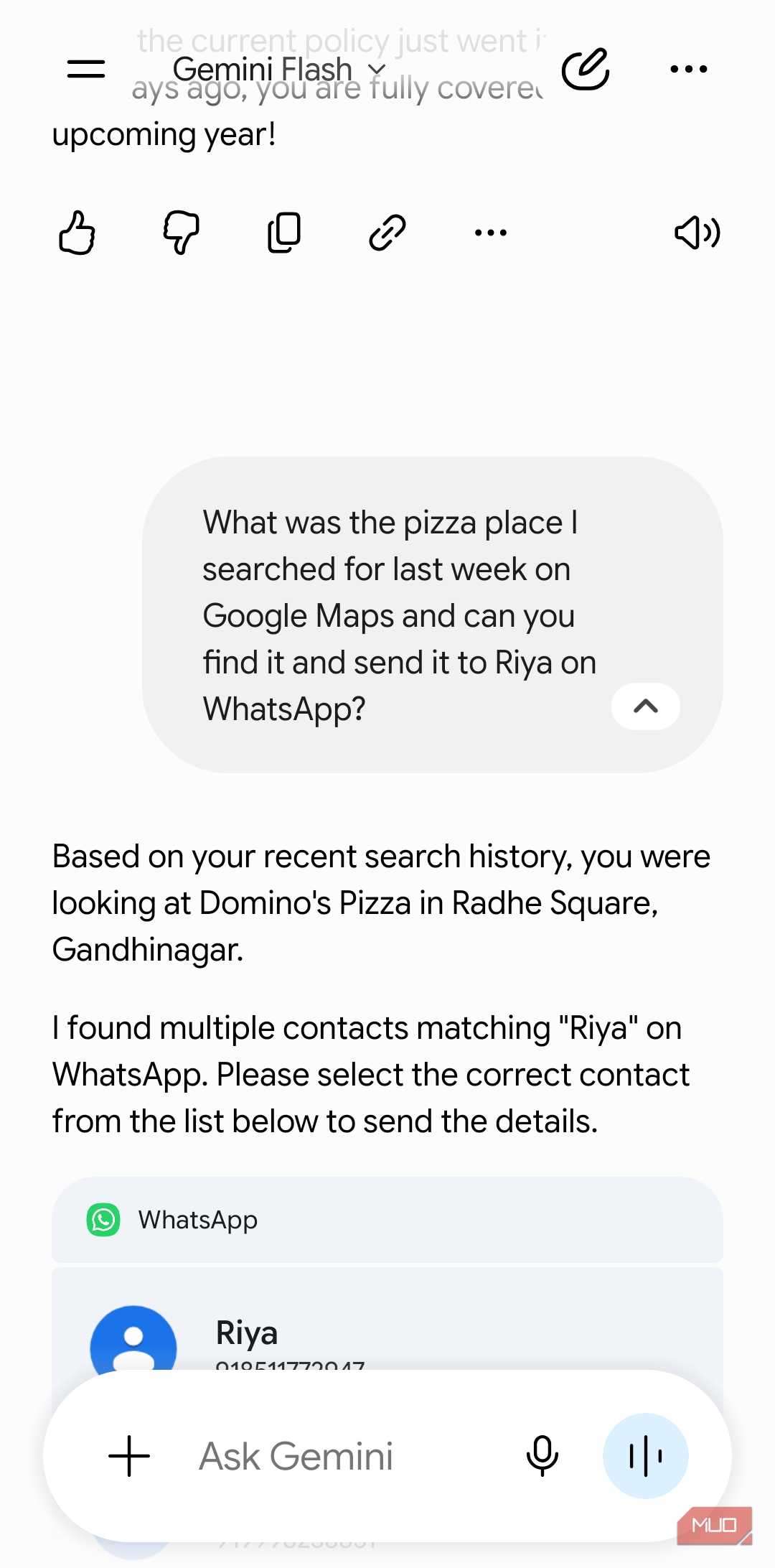 Gemini connecting to WhatsApp on Android