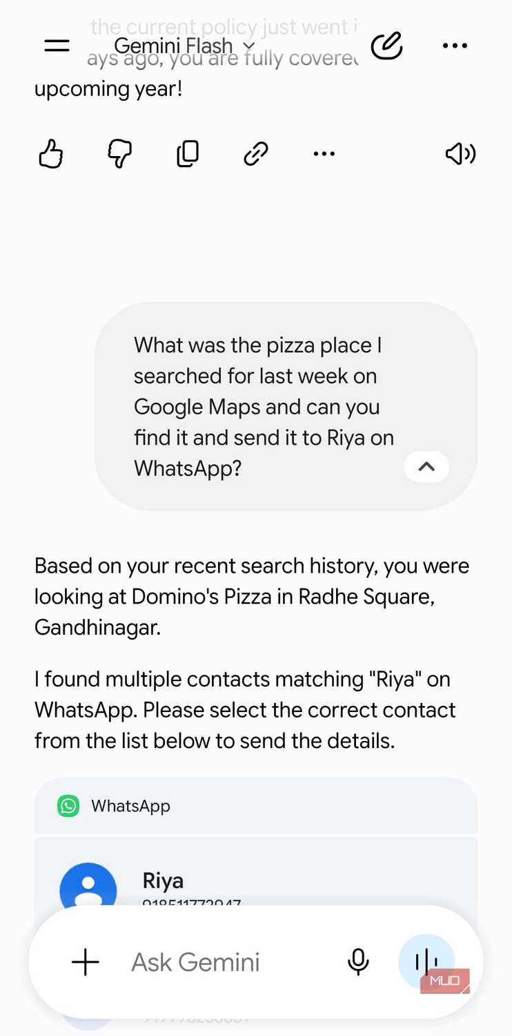 Gemini connecting to WhatsApp on Android